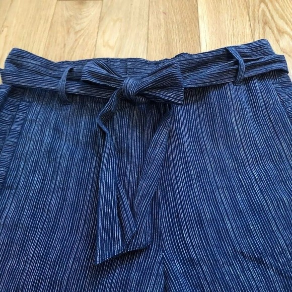 Rafaella Pants - Rafaella Women's 12P Pull On Wide Leg Blue Striped Cropped Linen Blend Pants